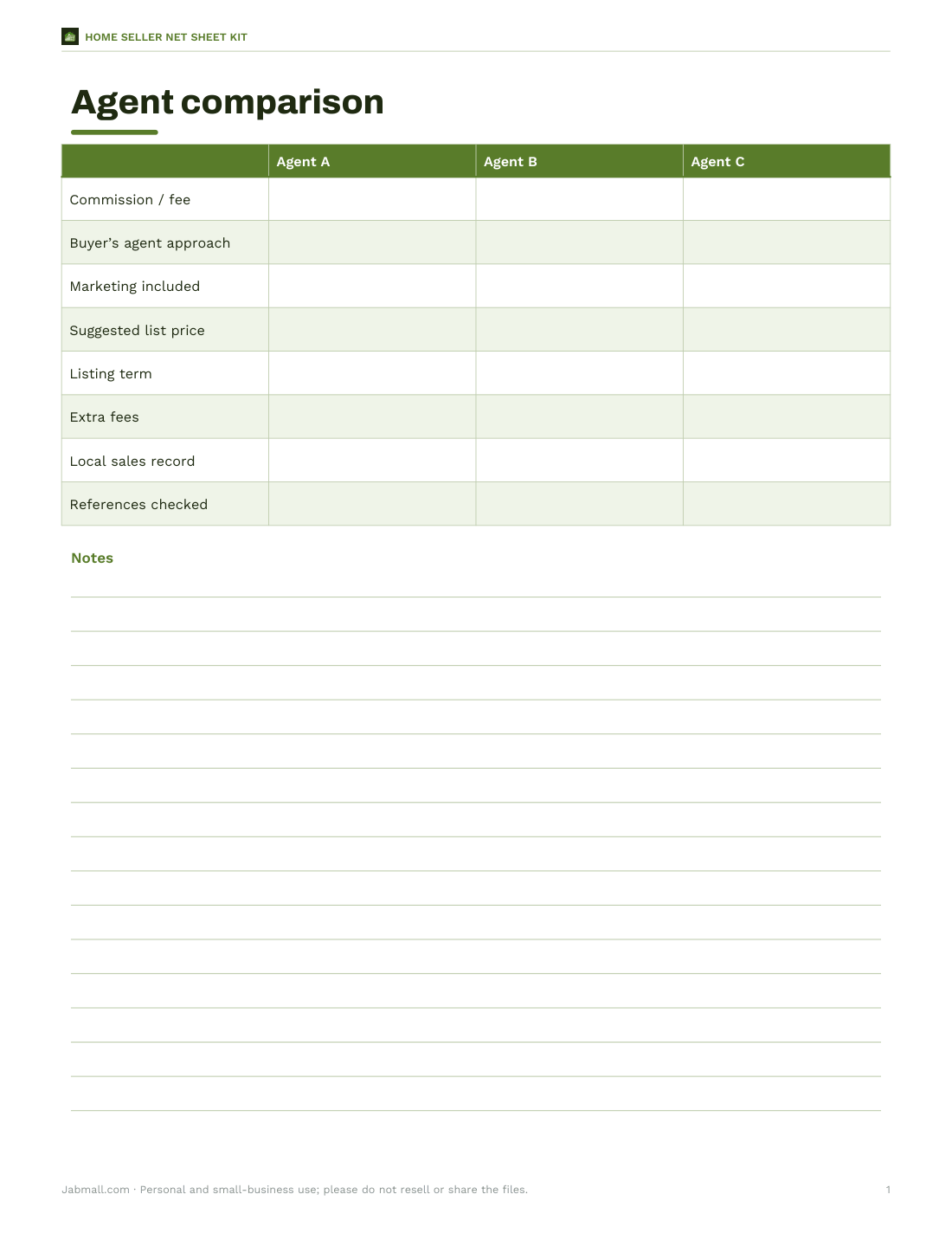Preview of the first page of Agent comparison (DOCX/PDF)